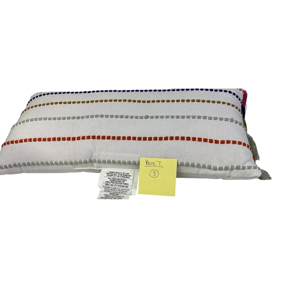 Threshold Running Lines Lumbar Throw Pillow 12x24 White Multicolor Tassels